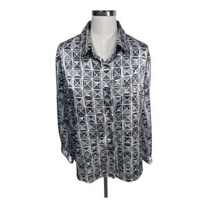 Vintage Harvé Benard Geometric Satin Button Up Shirt Mod Art Deco Aesthetic L-XL